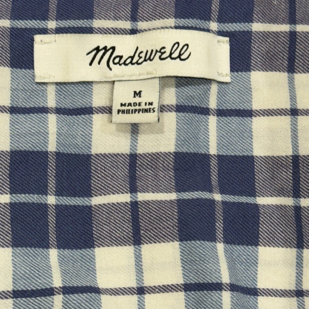 Madewell Blue White Plaid Split Back Button Front Cotton Top Womens Medium - Picture 7 of 12